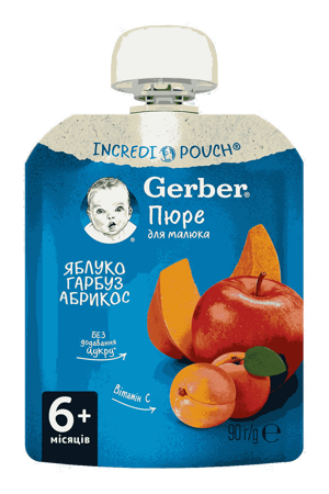Фруктово-овочеве пюре Gerber® «Яблуко, гарбуз, абрикос» Фруктово-овочеве пюре Gerber® «Яблуко, гарбуз, абрикос»