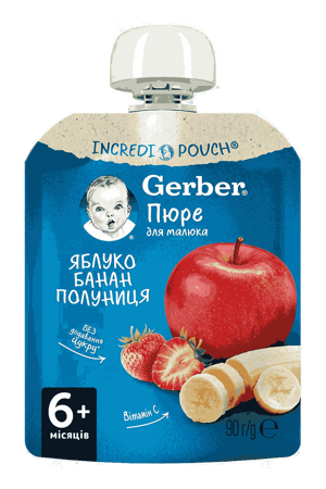 Пюре фруктове Gerber® «Яблуко, Банан, Полуниця» Пюре фруктове Gerber® «Яблуко, Банан, Полуниця»