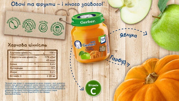 Фруктове пюре Gerber Яблуко, гарбуз